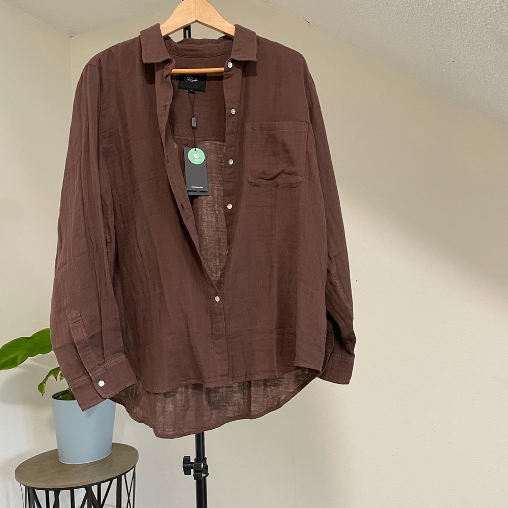 NWT Rails Chocolate Brown Button-Up Women's Top Light cotton Large - Picture 7 of 10